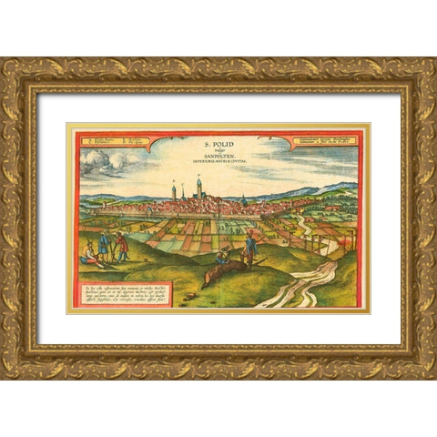 Sankt Polten Austria Gold Ornate Wood Framed Art Print with Double Matting by Hogenberg, Braun