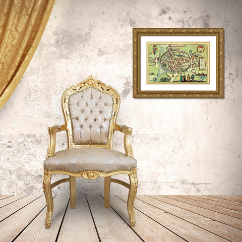 Canterbury England Gold Ornate Wood Framed Art Print with Double Matting by Hogenberg, Braun