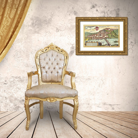 Coimbra Portugal Gold Ornate Wood Framed Art Print with Double Matting by Hogenberg, Braun