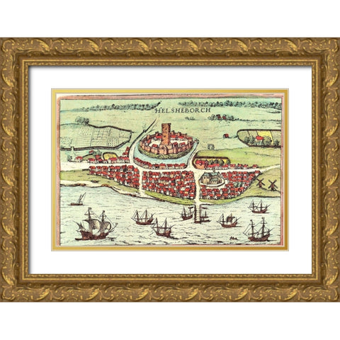 Sweden Gold Ornate Wood Framed Art Print with Double Matting by Hogenberg, Braun