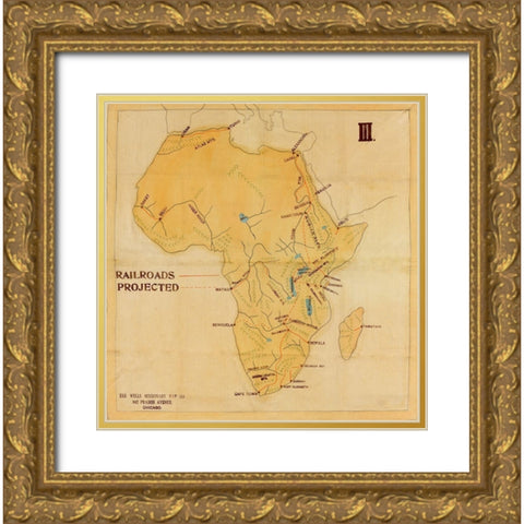 Railroad Map of Africa 1908 Projected Routes Gold Ornate Wood Framed Art Print with Double Matting by Wells Missionary Map Co