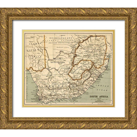 South Africa 1899 Gold Ornate Wood Framed Art Print with Double Matting by George Walker and Co