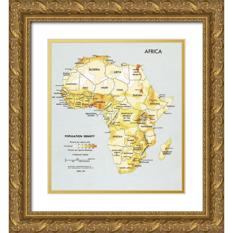 Africa Population Density  Gold Ornate Wood Framed Art Print with Double Matting by CIA