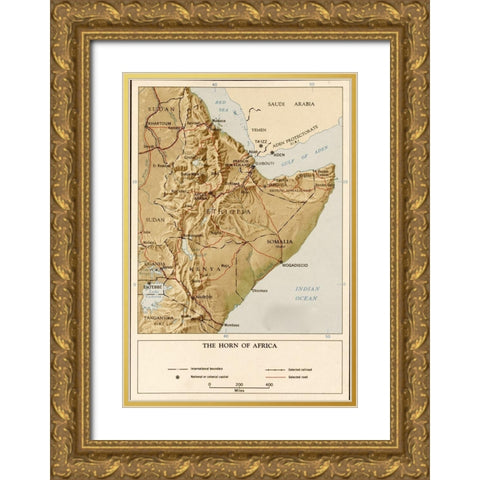 Horn of Africa 1969 Gold Ornate Wood Framed Art Print with Double Matting by CIA