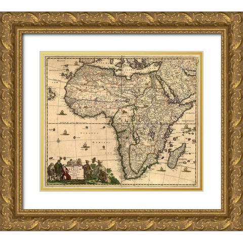 Africa 1740  Gold Ornate Wood Framed Art Print with Double Matting by Senex, John