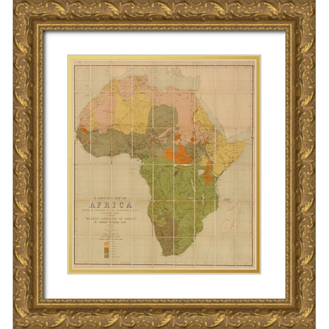 African Languages 1883 Gold Ornate Wood Framed Art Print with Double Matting by Ravenstein, Ernest George
