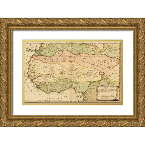 West Africa 1679 Gold Ornate Wood Framed Art Print with Double Matting by Sanson, Nicolas