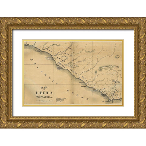 American Colonization Map of Liberia Gold Ornate Wood Framed Art Print with Double Matting by G F Nesbit and Co