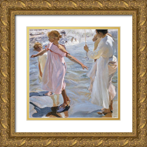 Time for a Bathe-Valencia Gold Ornate Wood Framed Art Print with Double Matting by Sorolla, Joaquin