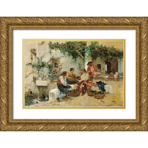 Selling melons Gold Ornate Wood Framed Art Print with Double Matting by Sorolla, Joaquin