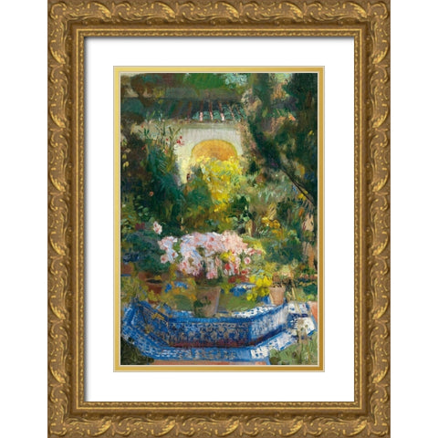 Patio De La Casa Gold Ornate Wood Framed Art Print with Double Matting by Sorolla, Joaquin