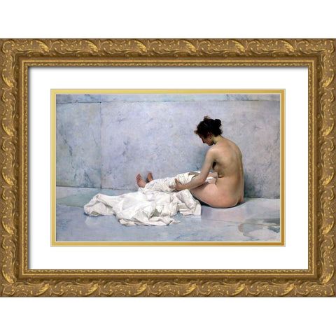Naked Gold Ornate Wood Framed Art Print with Double Matting by Sorolla, Joaquin