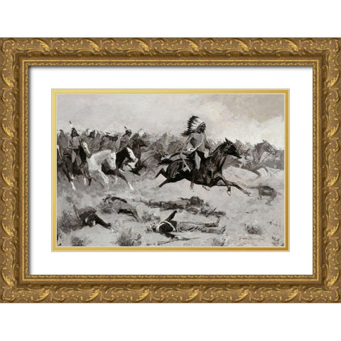 Rushing Red Lodges Passed through the Line Gold Ornate Wood Framed Art Print with Double Matting by Remington, Frederic