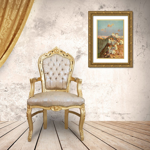 On the Precipice Gold Ornate Wood Framed Art Print with Double Matting by Rungius, Carl