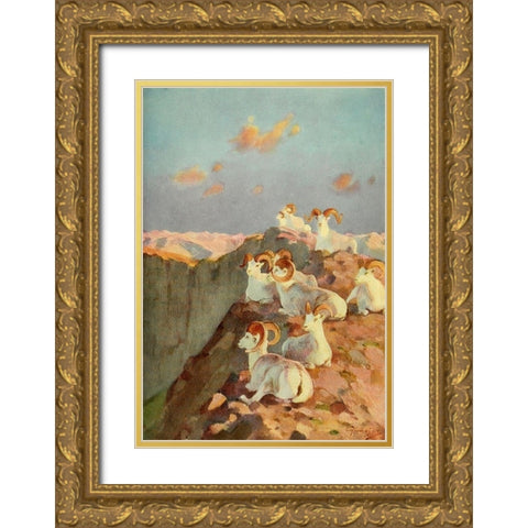 On the Precipice Gold Ornate Wood Framed Art Print with Double Matting by Rungius, Carl