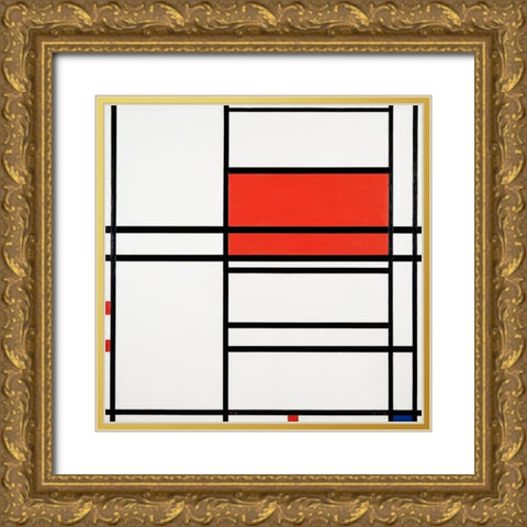 Composition No. 4 with red and blue Gold Ornate Wood Framed Art Print with Double Matting by Mondrian, Piet