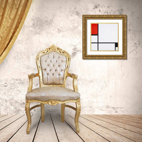 Composition No. I-with red and black Gold Ornate Wood Framed Art Print with Double Matting by Mondrian, Piet