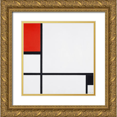 Composition No. I-with red and black Gold Ornate Wood Framed Art Print with Double Matting by Mondrian, Piet