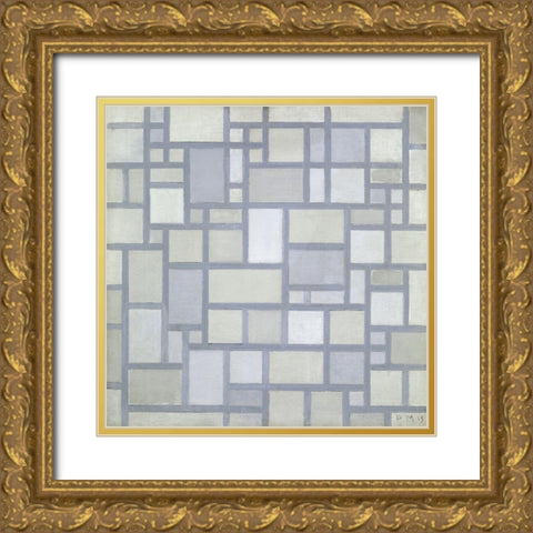Composition in bright colors with gray lines Gold Ornate Wood Framed Art Print with Double Matting by Mondrian, Piet