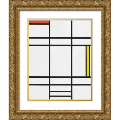 Composition in White-Red-and Yellow Gold Ornate Wood Framed Art Print with Double Matting by Mondrian, Piet