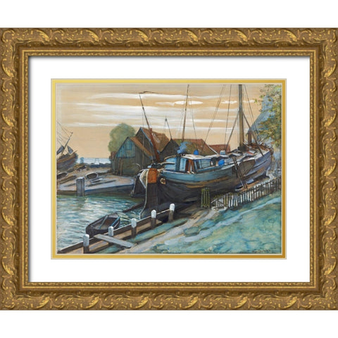 Drydock at Durgerdam Gold Ornate Wood Framed Art Print with Double Matting by Mondrian, Piet