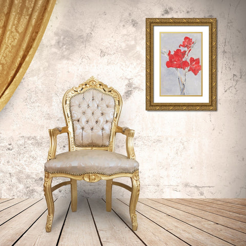 Red Gladioli Gold Ornate Wood Framed Art Print with Double Matting by Mondrian, Piet