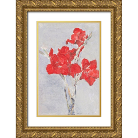 Red Gladioli Gold Ornate Wood Framed Art Print with Double Matting by Mondrian, Piet