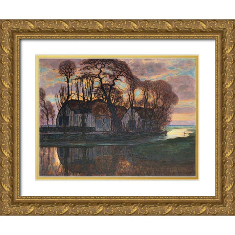 Farm Near Duivendrecht-in the Evening Gold Ornate Wood Framed Art Print with Double Matting by Mondrian, Piet