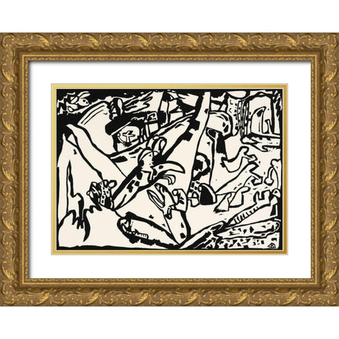 Composition 2 1911 Gold Ornate Wood Framed Art Print with Double Matting by Kandinsky, Wassily