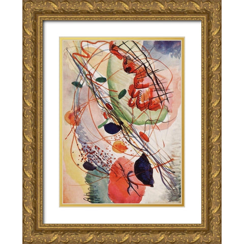 Aquarell print Gold Ornate Wood Framed Art Print with Double Matting by Kandinsky, Wassily