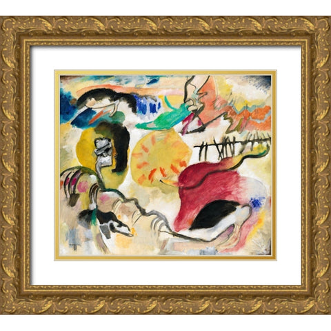 Improvisation 27-Garden of Love II 1912 Gold Ornate Wood Framed Art Print with Double Matting by Kandinsky, Wassily
