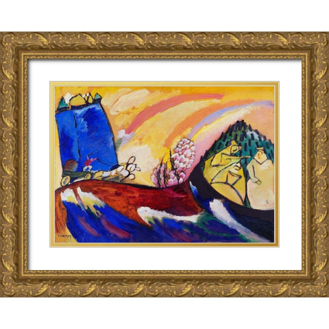 Painting with Troika 1911 Gold Ornate Wood Framed Art Print with Double Matting by Kandinsky, Wassily