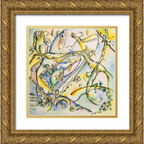 Picnic 1916 Gold Ornate Wood Framed Art Print with Double Matting by Kandinsky, Wassily