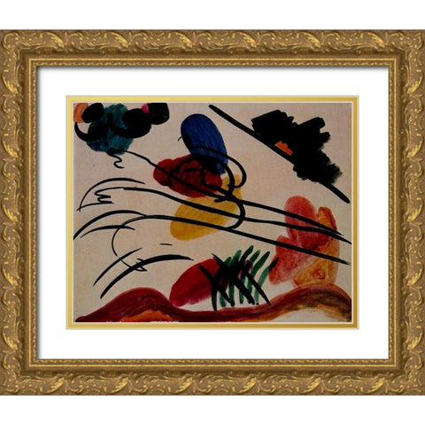 With Three Riders 1911 Gold Ornate Wood Framed Art Print with Double Matting by Kandinsky, Wassily