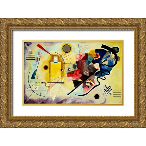 Yellow Red Blue 1925 Gold Ornate Wood Framed Art Print with Double Matting by Kandinsky, Wassily