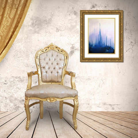 Blue Winter Gold Ornate Wood Framed Art Print with Double Matting by Clement, Diane