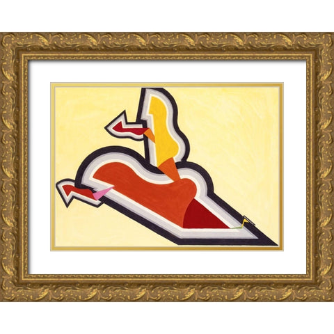 Study in Rhythm Red and Gold Gold Ornate Wood Framed Art Print with Double Matting by Schillinger, Joseph