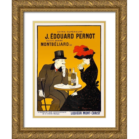 Man and woman at a cafe Gold Ornate Wood Framed Art Print with Double Matting by Cappiello, Leonetto