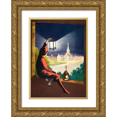 Benedictine Gold Ornate Wood Framed Art Print with Double Matting by Cappiello, Leonetto