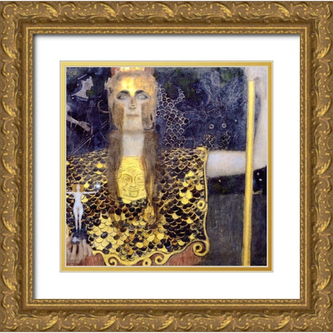 Pallas Athena Gold Ornate Wood Framed Art Print with Double Matting by Klimt, Gustav
