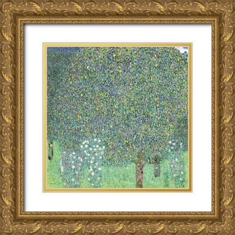Rosebushes under the Trees Gold Ornate Wood Framed Art Print with Double Matting by Klimt, Gustav