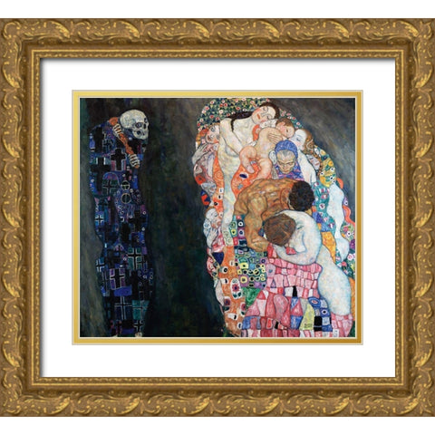Death and Life Gold Ornate Wood Framed Art Print with Double Matting by Klimt, Gustav
