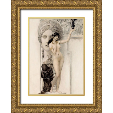 Allegory of Sculpture Gold Ornate Wood Framed Art Print with Double Matting by Klimt, Gustav