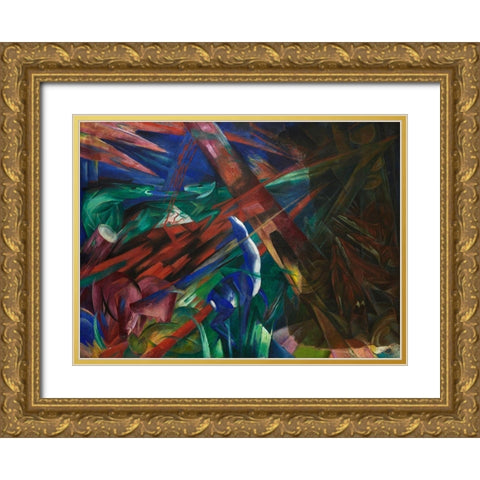 Animal fates-the trees showed their rings-the animals their veins Gold Ornate Wood Framed Art Print with Double Matting by Marc, Franz