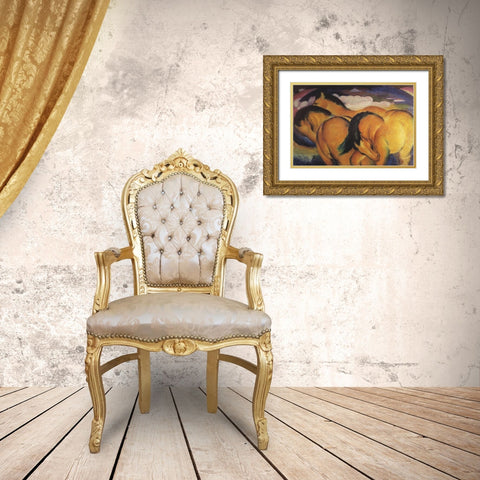 Little Yellow Horses Gold Ornate Wood Framed Art Print with Double Matting by Marc, Franz