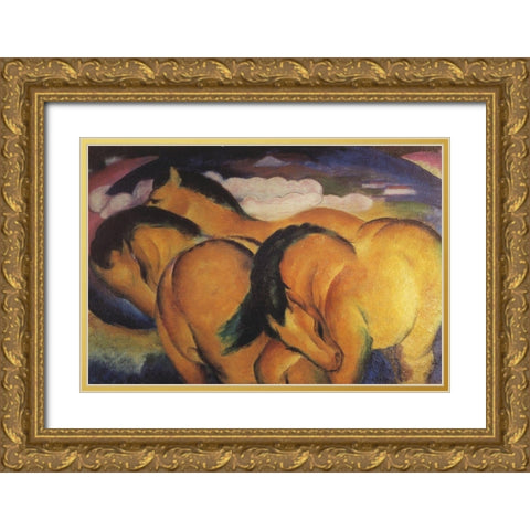Little Yellow Horses Gold Ornate Wood Framed Art Print with Double Matting by Marc, Franz