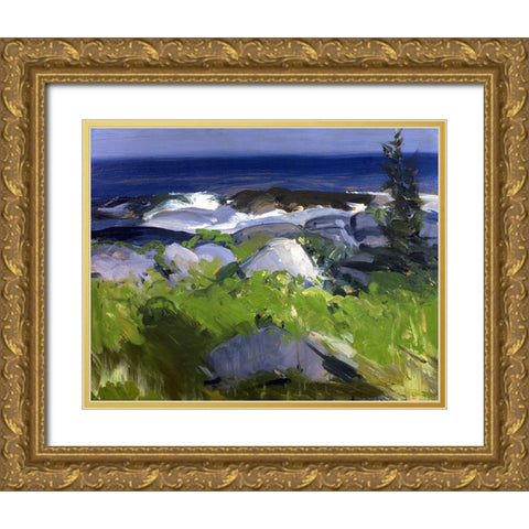 Vine Clad Shore-Monhegan Island Gold Ornate Wood Framed Art Print with Double Matting by Bellows, George