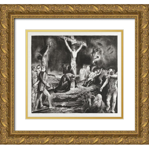 Crucifixion of Christ Gold Ornate Wood Framed Art Print with Double Matting by Bellows, George