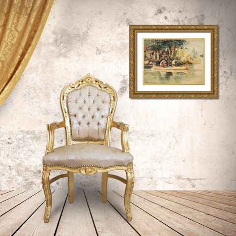 Caught Napping Gold Ornate Wood Framed Art Print with Double Matting by Russell, Charles Marion