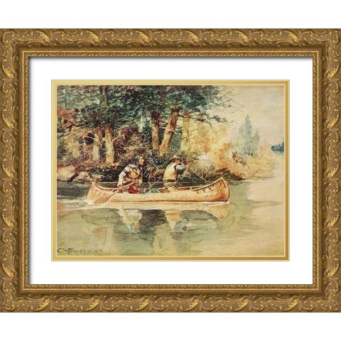 Caught Napping Gold Ornate Wood Framed Art Print with Double Matting by Russell, Charles Marion
